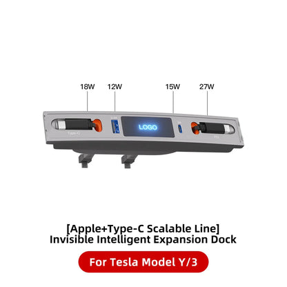 Tesla Model 3 & Model Y 27W Quick Charger USB Shunt Hub – Intelligent Docking Station Car Adapter & Splitter Extension