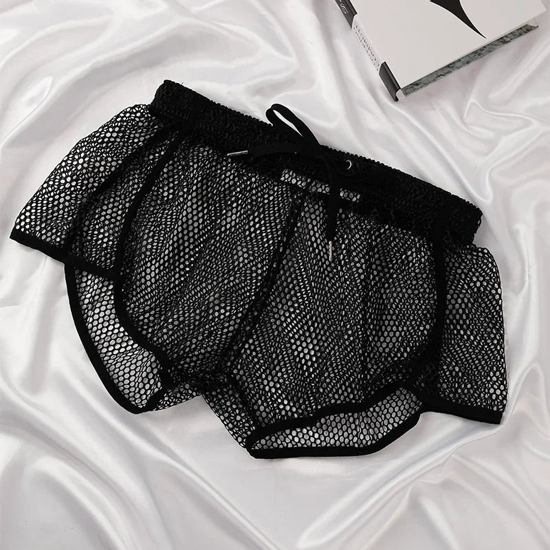 Men's Mesh Boxer Briefs - Loose Fit See Through Breathable Aro Shorts Sexy Home Underwear Pants
