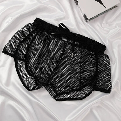Men's Mesh Boxer Briefs - Loose Fit See Through Breathable Aro Shorts Sexy Home Underwear Pants