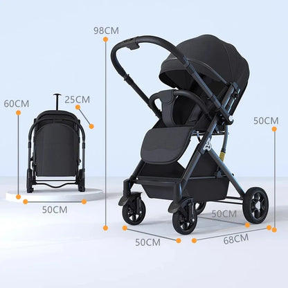 Lightweight Two-Way Baby Stroller — High Landscape, Spine Protection, 4-Wheel Newborn Push Trolley