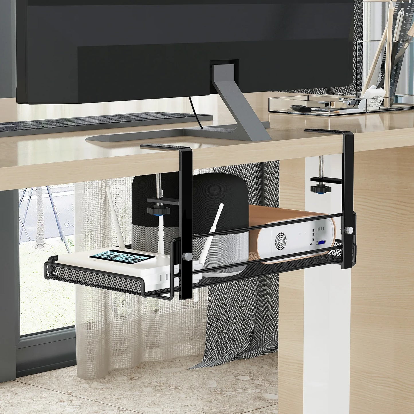 Under Desk Storage Rack Organizer – Hanging Office Basket Shelf, Workstation Partition Storage Solution for Office Desk Accessories & Space Saving Organization