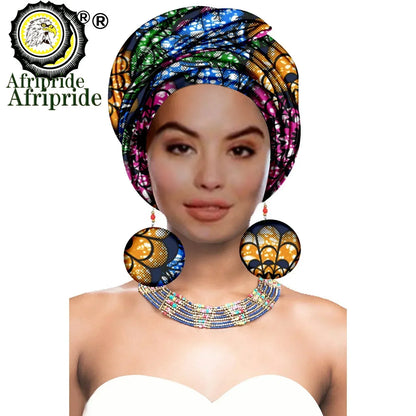 African Turban Headwrap - Nigerian Ankara Headscarf with Matching Earrings