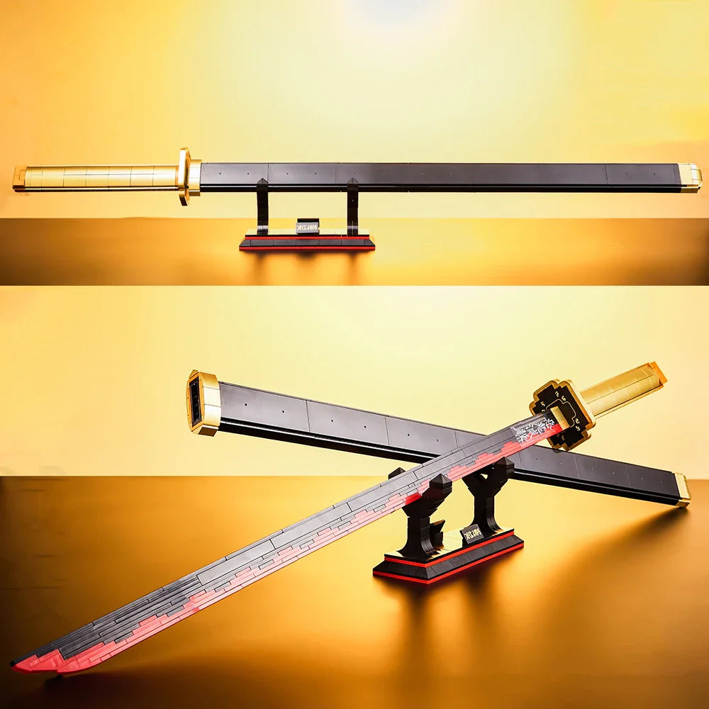 Anime Samurai Sword Building Blocks Set – Demon Slayer-Inspired Weapon Model, Action Figure Display with Base, Kids Toy & Birthday Gift Home Decor