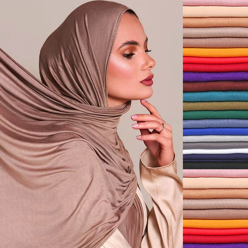 Women's Modal Cotton Jersey Hijab - Soft Solid Color Muslim Headscarf for Ramadan & Everyday Wear