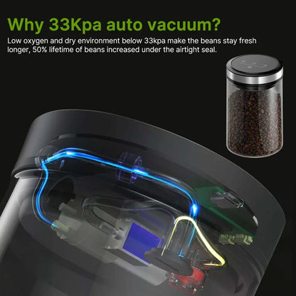 ABFU 1.6L Vacuum Coffee Canister — 33KPa Auto Vacuum with Airtight Lid & Touch Screen Storage Jar