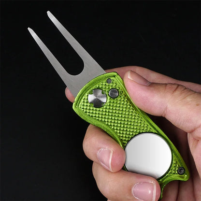 Foldable Golf Divot Repair Tool – Ball Marker & Groove Cleaner Putting Green Fork Accessory