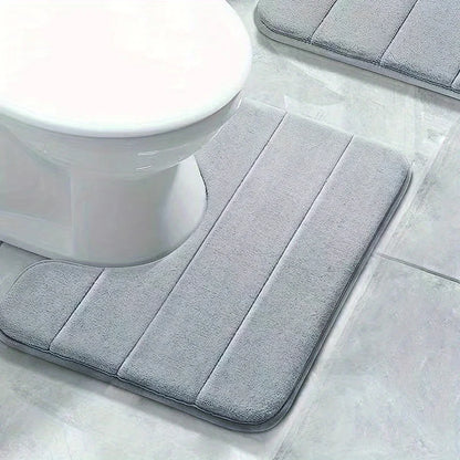 Pure Color Stripe Bathroom U-Mat Carpet - Soft Non-Slip, Quick-Dry Toilet & Shower Mat for Family Bathroom