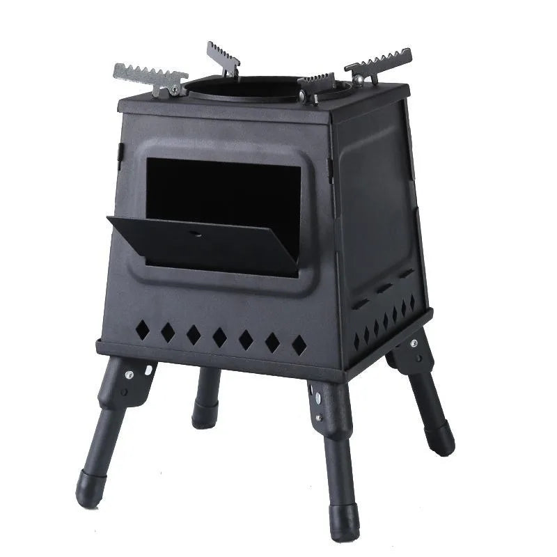 Portable Cast Iron Wood Burning Stove – Black Camping Woodstove with Carrying Case for Backpacking & Outdoor Use