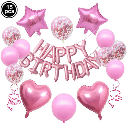 16-Inch Happy Birthday Foil Balloons Set – Pink & Blue Letter Balloons for Birthday Party Decoration