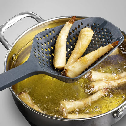 Scoop Colander Kitchen Strainer — Nylon Slotted Skimmer with Handle for Food Draining, Cooking, and Baking