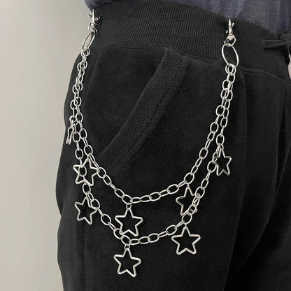 Punk Street Moon & Star Keychain – Goth Skull Rivet Waist Chain for Jeans, Unisex Rock Accessories