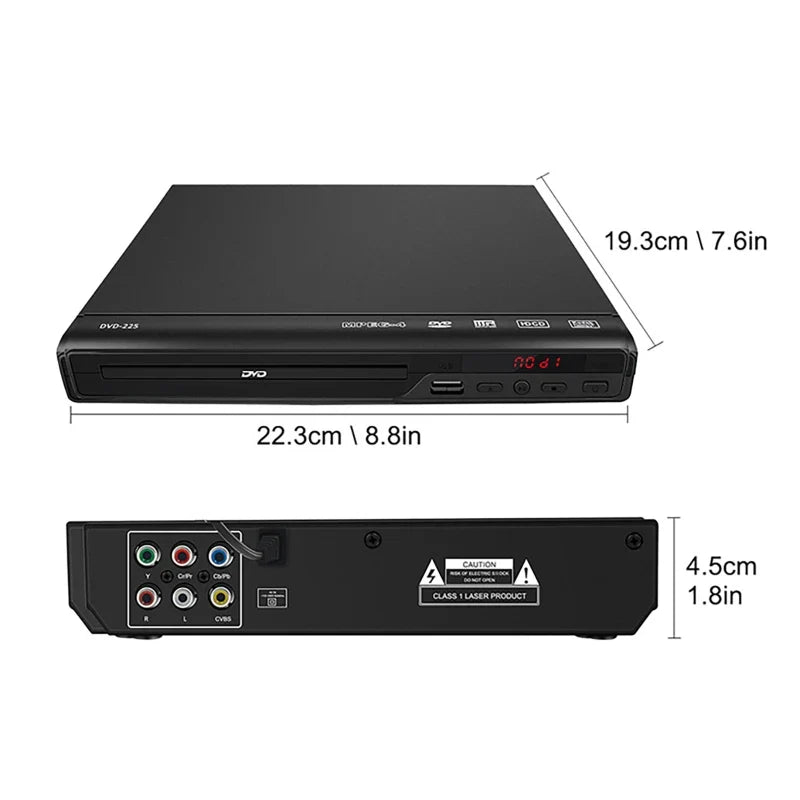 Multi-Region Full HD 1080P DVD Player – Multimedia Digital TV Disc Player for DVD, CD, MP3, MP4, RW, VCD, Home Theater System