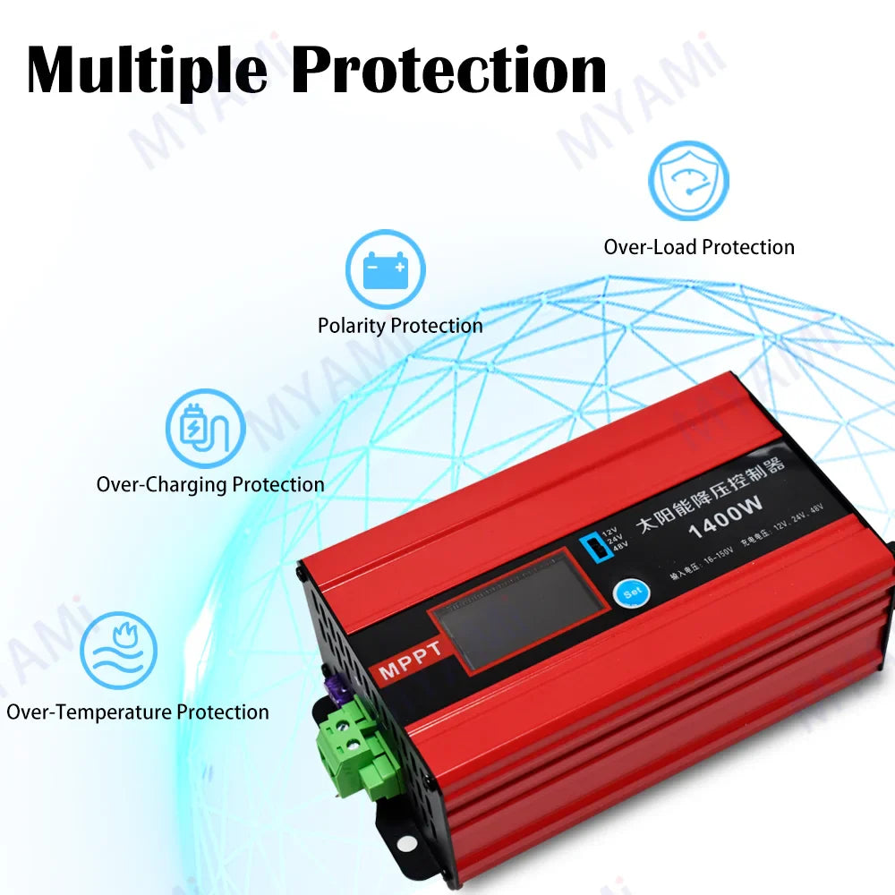 MYAMi 1400W Solar Charge Controller – Auto 12V/24V/48V 25A High Input Voltage Regulator for Off-Grid Solar Systems