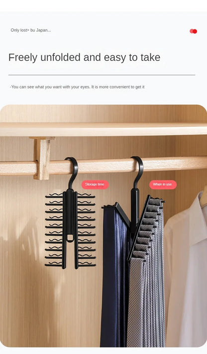 Rotatable Tie Hanger – 20-Row Skidproof Necktie & Belt Organizer Rack for Closet Storage