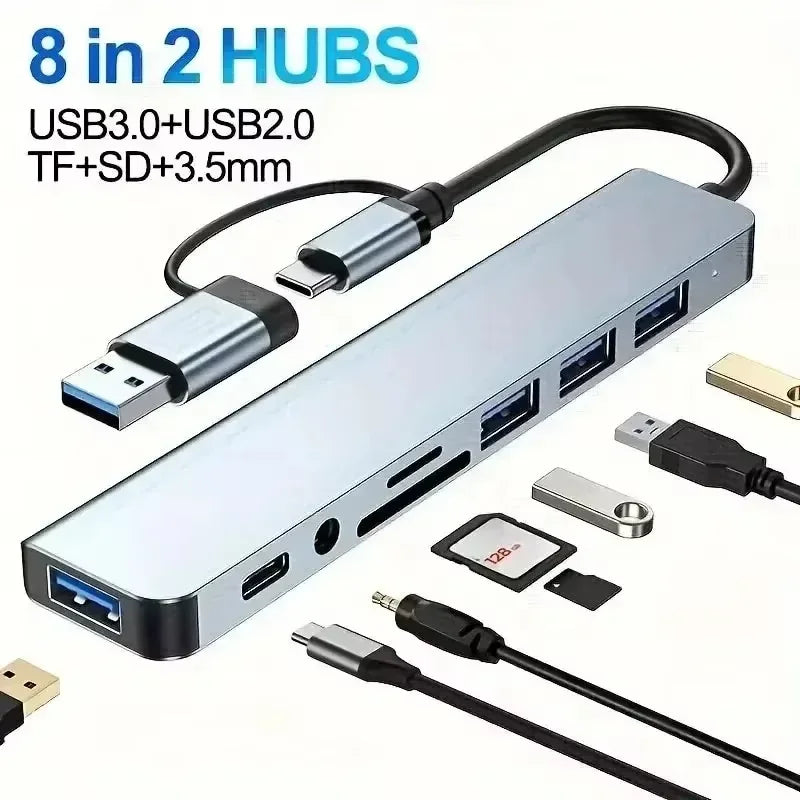 8-in-1 USB-C Hub – Type-C 3.1 to 4K HDMI Adapter with RJ45, SD/TF Card Reader & PD Fast Charging for MacBook & Laptops