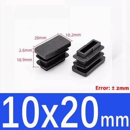 Black Square Tube End Caps - Plastic Blanking Plugs for Furniture, Tables & Chairs 10-100mm