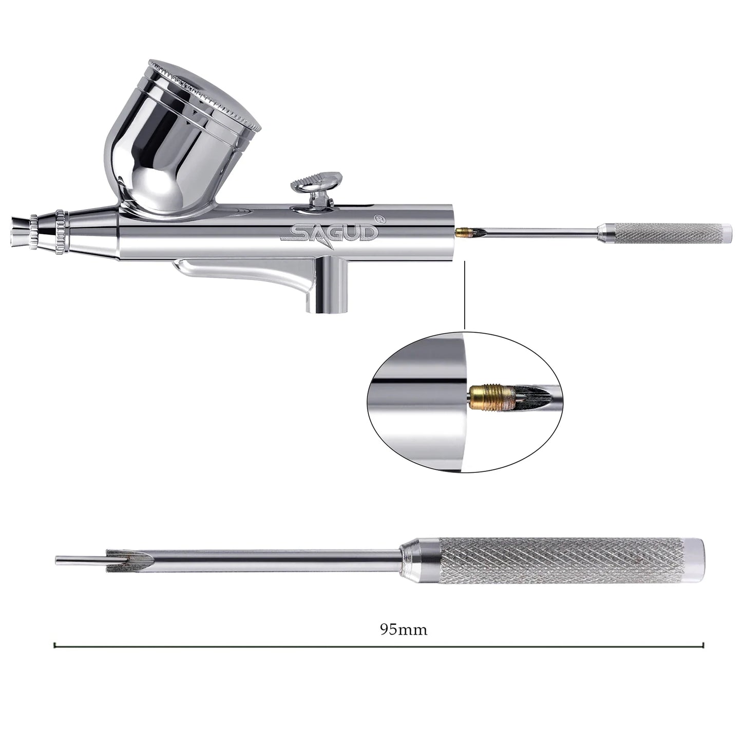 Airbrush Cleaning Kit : Clean Pot Jar with Holder, Brushes/Needles, Double–Ended Brush, & Protection Covers