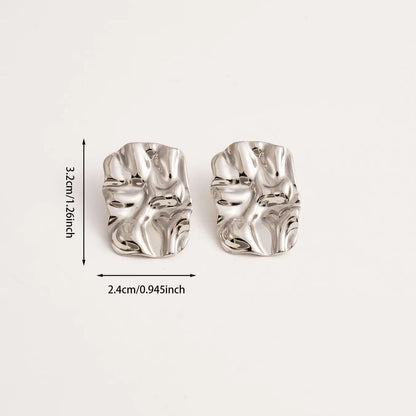 CARLIDANA 18K Gold Plated Titanium Steel Square Earrings – Waterproof Wrinkle-Shaped Jewelry
