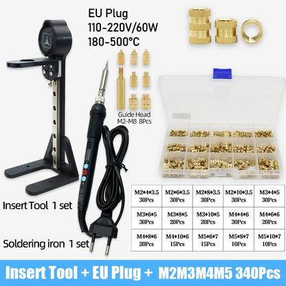 Heat Set Insert Tool Kit for 3D Printing – M2–M8 Brass Threaded Copper Nuts & Soldering Iron Tips
