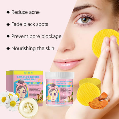 EELHOE Turmeric and Kojic Acid Facial Cleansing Pads - Exfoliating Daily Skin Care for Pores, Dirt Removal, and Moisturizing