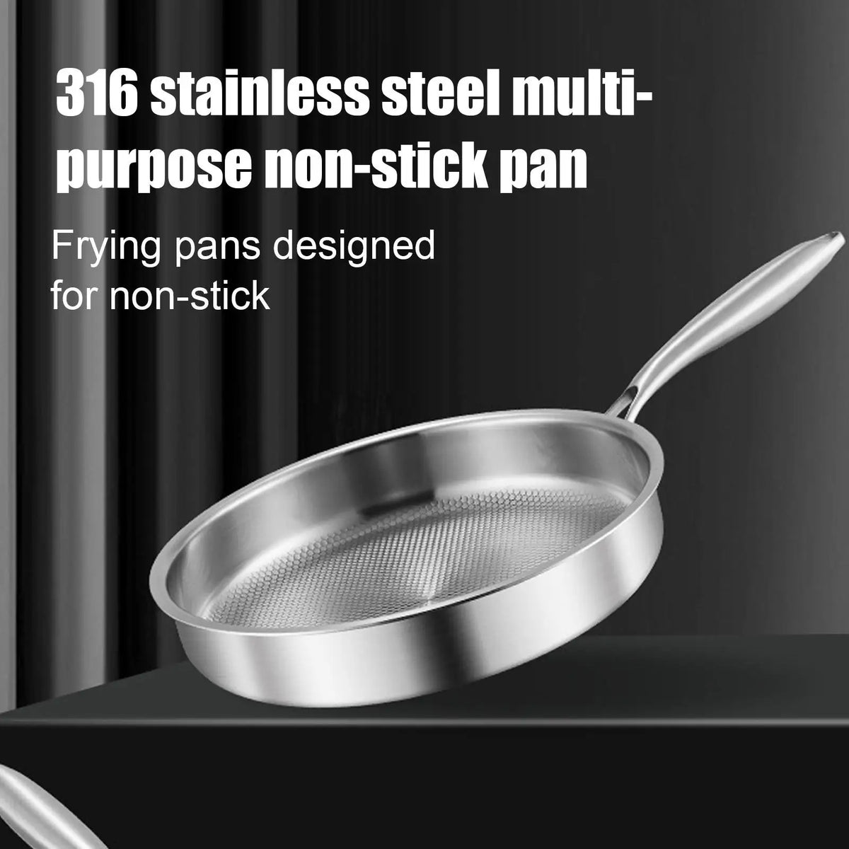 Titanium Frying Pan with Glass Lid - Non-Stick Even-Heating Stainless Steel Skillet for Kitchen Cooking, 26/28/30cm