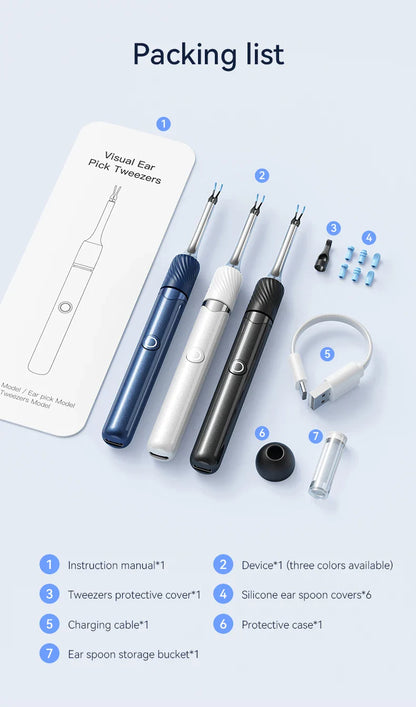 Visual Ear Cleaner with Camera – Ear Wax Removal Tool with 12MP, Ear Pick, Tweezers & 6 Ear Spoons for Ear Care