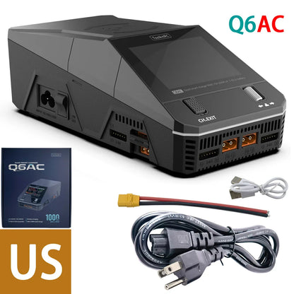 ToolkitRC Q6AC Charger — AC 400W/DC 1000W 4CH with USB A/Type-C, LiPo 1-6S, NiMH 1-16S, PB 1-10S, IPS Display