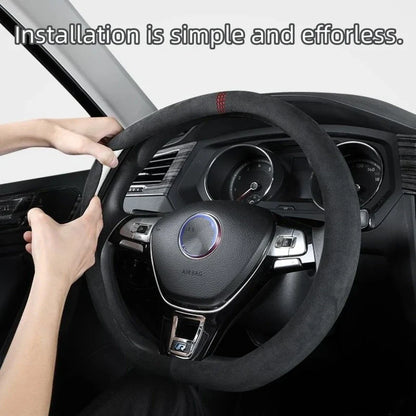 All-Season Suede Steering Wheel Cover — Ultra-Thin, Non-Slip, Breathable for Round & D-Shaped Wheels