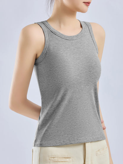 Women's Threaded Strap Camisole with Built-In Bra Pads - Solid Color Layering Tank Top