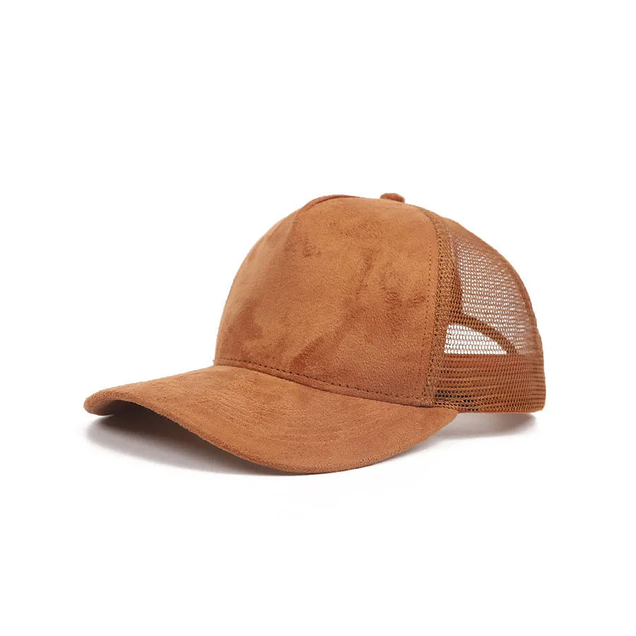 5 Panel Suede Trucker Hat - Solid Color Mesh Baseball Cap for Men & Women
