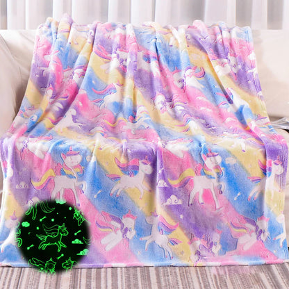 Glow-in-the-Dark Unicorn Blanket for Girls – Soft Pink Fleece Throw, Perfect Christmas & Birthday Gift for Toddlers and Kids