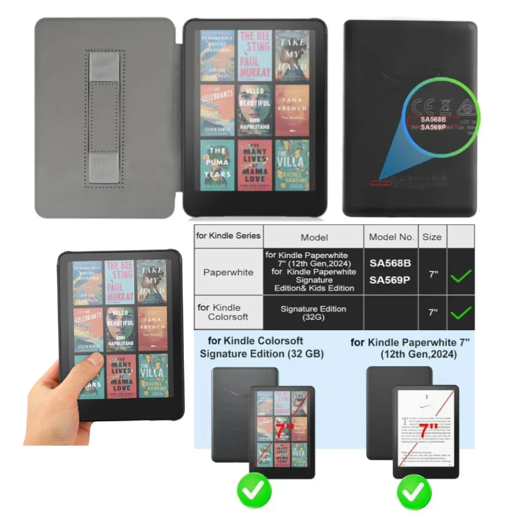 SA568B Leather Case for Kindle Paperwhite 12th Gen 2024 Signature Edition – 7-Inch Cover with Hand Strap & Auto Sleep