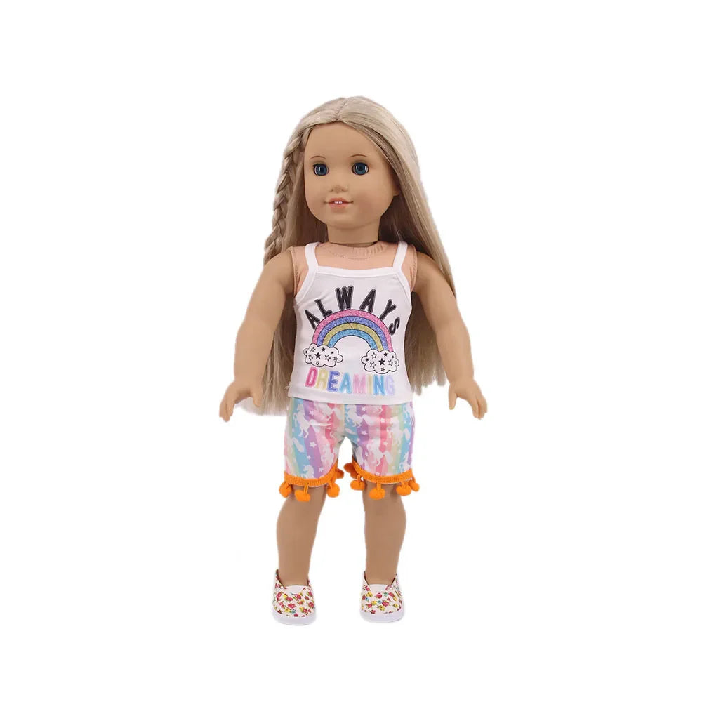 4-Piece Doll Clothes Set – Daily Pretty Dresses, Top & Pants for 43cm Born Baby Dolls & 18-Inch American Dolls, Festival Gift for Girls