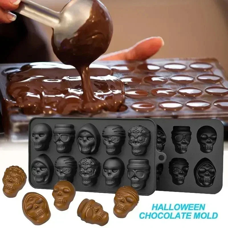 Skull Ice Cube Mold 10-Grid — Reusable Halloween Kitchen Mold for Ice, Chocolate, and Ice Cream Making