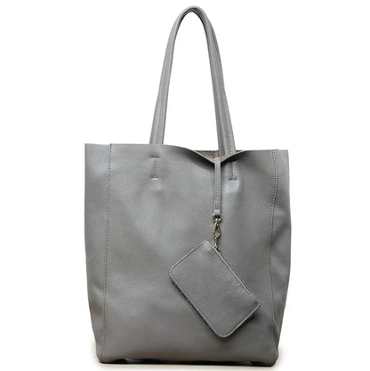 Customizable Name Large Capacity Commuter Bag – 100% Genuine Leather Soft Tote, Single Shoulder & Diagonal Shopping Bag
