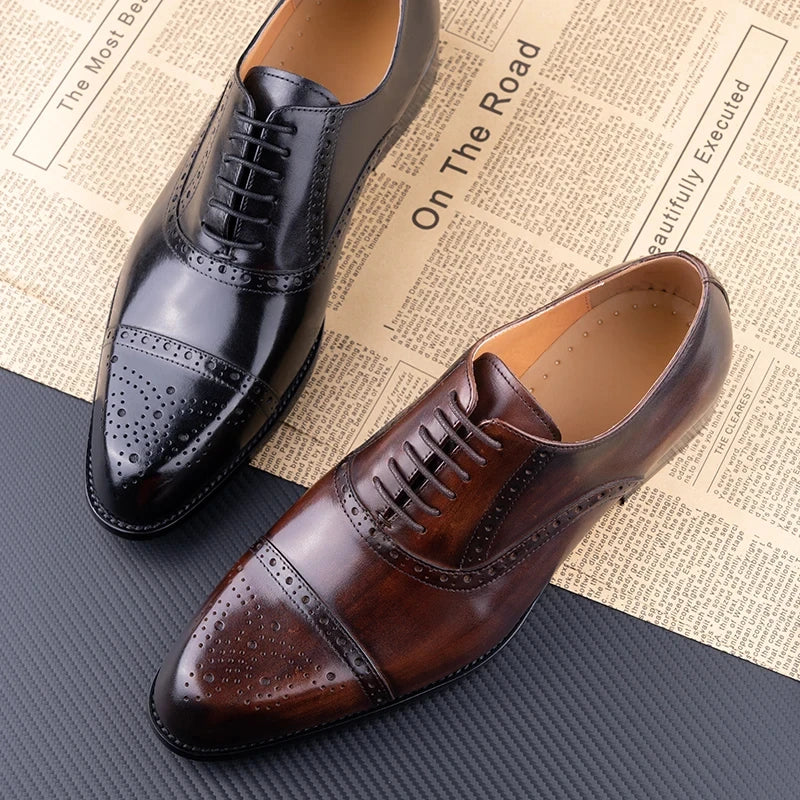 Men's Classic Brogue Dress Shoes - Genuine Cowhide Handmade Business & Wedding Shoes