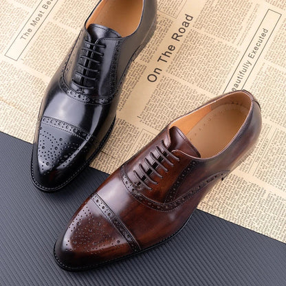 Men's Classic Brogue Dress Shoes - Genuine Cowhide Handmade Business & Wedding Shoes