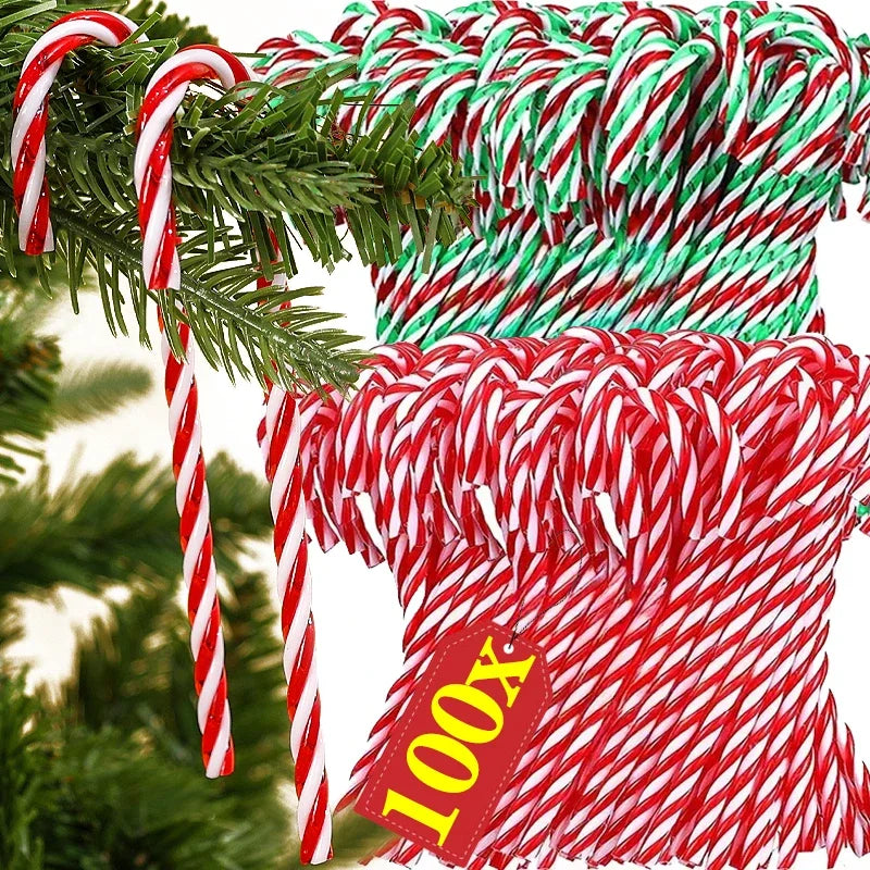 100/10pcs Christmas Candy Cane Ornaments – Plastic Twisted Hanging Decorations for Tree & Party Favors
