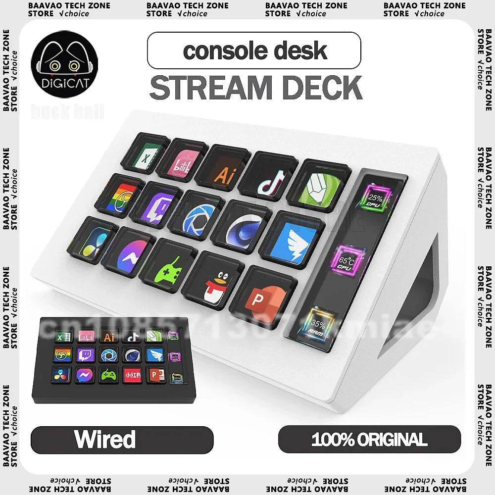 StreamDeck Mini 15-Key LCD Visual Keyboard – Customizable Live Content Controller for Windows & MacOS