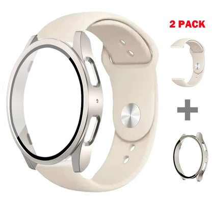 Samsung Galaxy Watch 7/6/5/4 Accessory Set – Tempered Glass Screen Protector, Silicone Strap & Protective Case (40mm/44mm, 2-Pack)