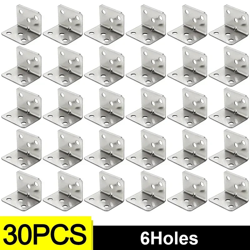50/10PCS Universal Stainless Steel Corner Bracket | 90 Degree Right Angle Fixed Bracket for Wood Furniture, Bedframe, Cabinet Accessories