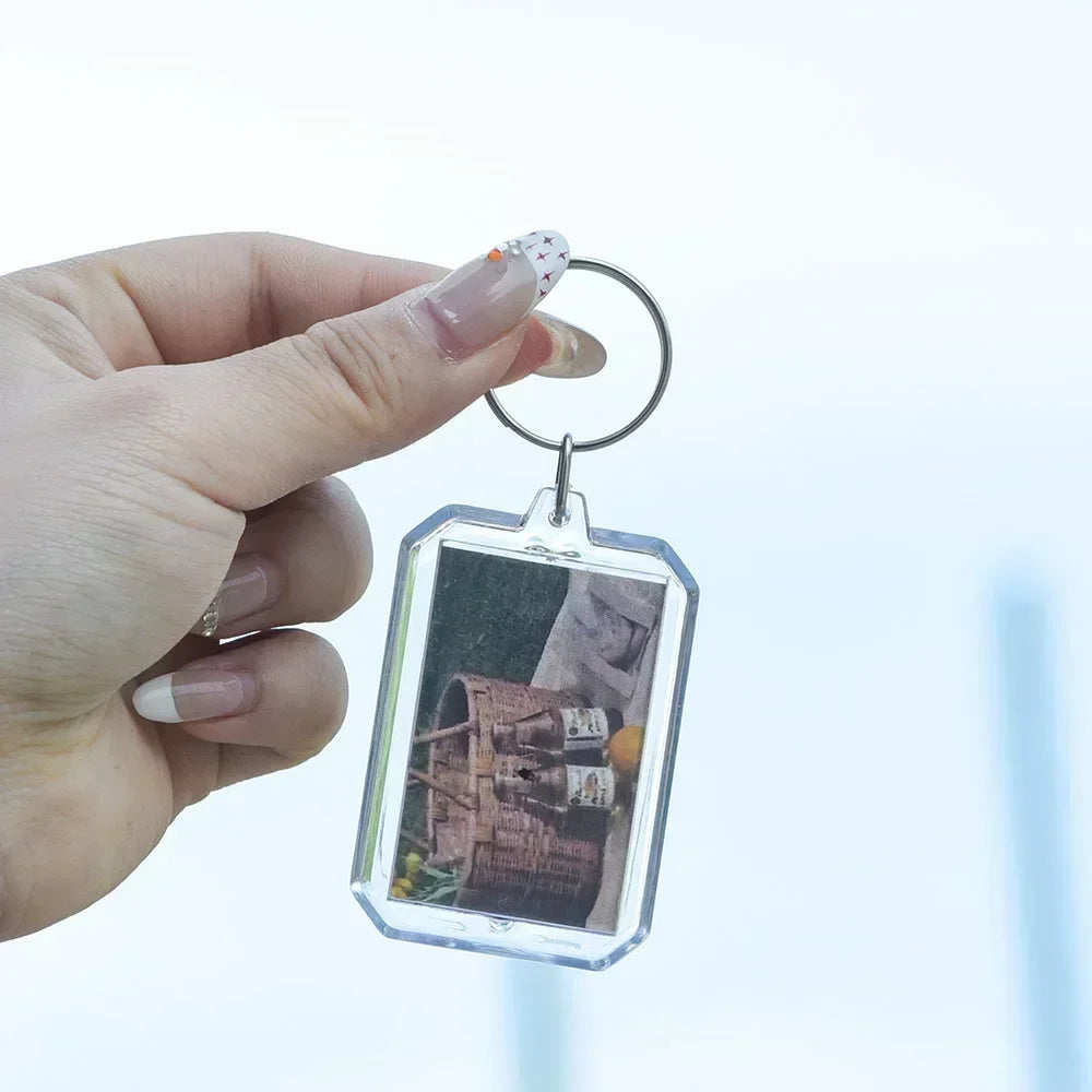 Clear Acrylic Photo Frame Keychains – Blank Rectangle Keyrings for Double-Sided Photos, DIY Supplies (5-100PCS)