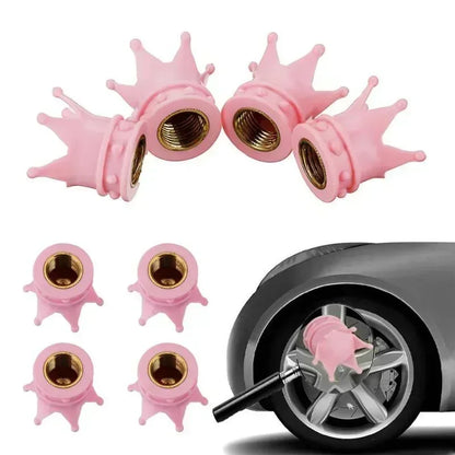 4 Pcs Crown Dice Car Wheel Tire Valve Caps - Universal Tyre Rim Stem Covers | Air Dust & Waterproof | Bling Accessories for Car & Motorcycle