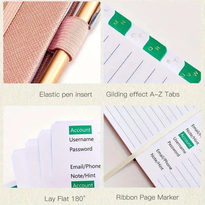 PU Cover A6 Notebook – Password Book with Alphabetical Tabs, Notepad for Office & School Supplies