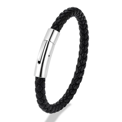 MKENDN Red Braided Leather Bracelet - 6mm Stainless Steel Button Unisex Couple Jewelry Gift Classic Simple Design
