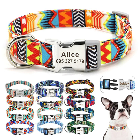 Adjustable Nylon Dog & Cat Collar – Personalized ID Collar with Engraved Name Buckle, Anti-Lost for Small, Medium & Large Pets