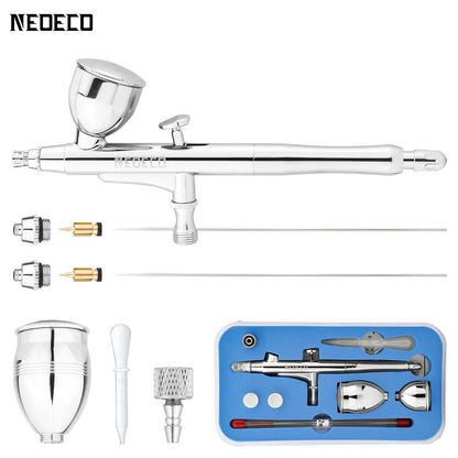 Dual-Action Airbrush with Auto-Centering Nozzle, 7cc/13cc Cups, 0.2/0.3/0.5mm Needles for Modeling, Makeup, Nail Art & Painting