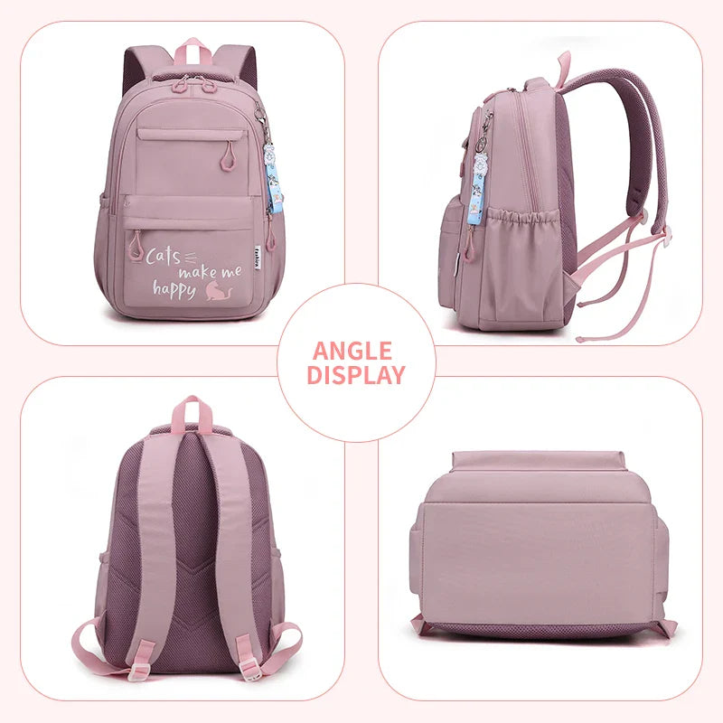 Teen Girls School Backpack | Pink Waterproof Bag for Primary & Middle School Students