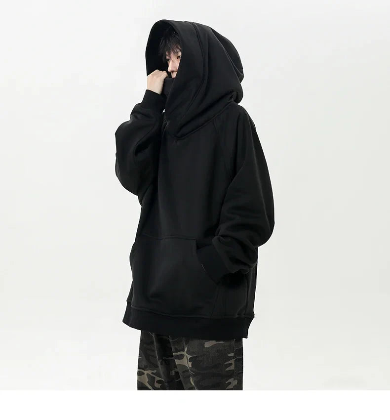 Autumn High Neck Sweatshirt for Men – Pile Collar Hoodie, Harajuku Ninja Style, Casual Sports Loose Fit Top