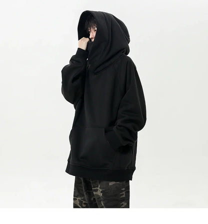 Autumn High Neck Sweatshirt for Men – Pile Collar Hoodie, Harajuku Ninja Style, Casual Sports Loose Fit Top